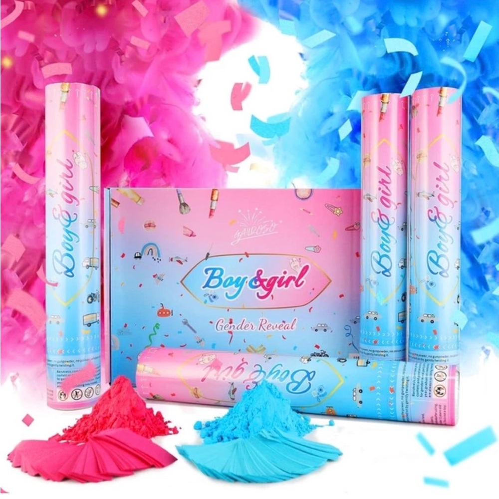Confetti Cannon Poppers,Set of 4 Smoke Cannon Gender Reveal Blue and Pink